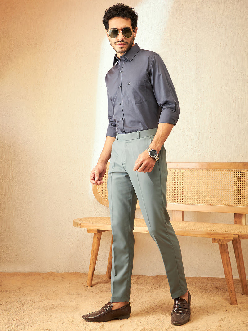DENNISON Men Smart Tapered Fit Sage Green Color Formal Trousers