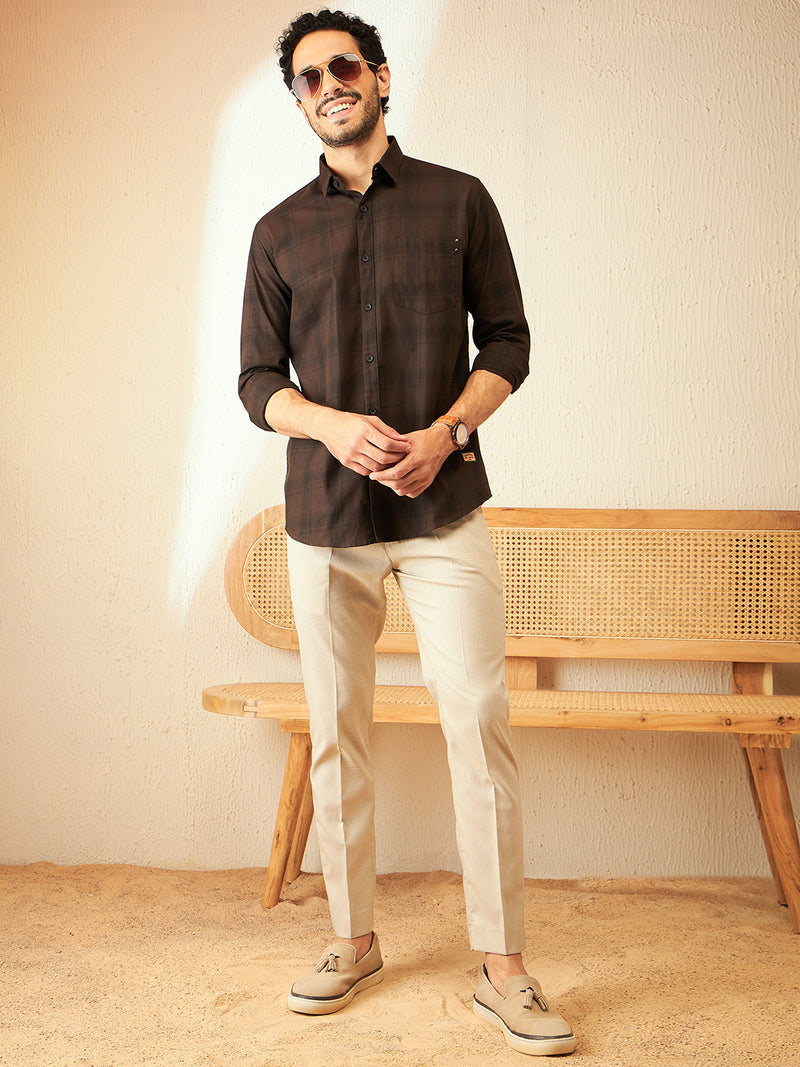 Brown: Smart Checked Casual Shirt