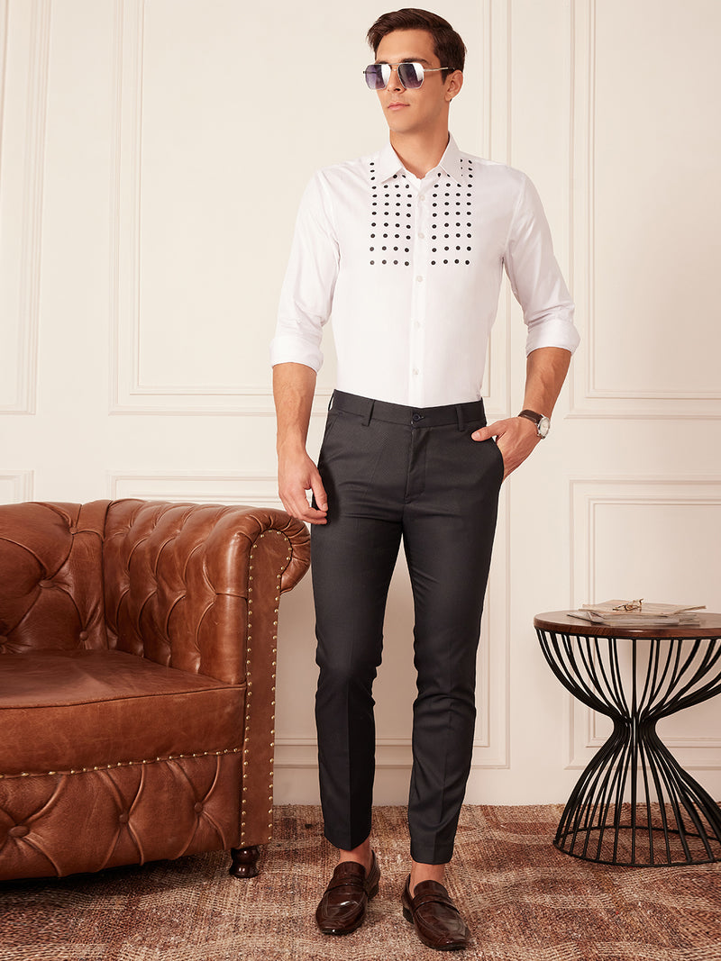 White: Full Sleeves Polka Dot Printed Party Shirt