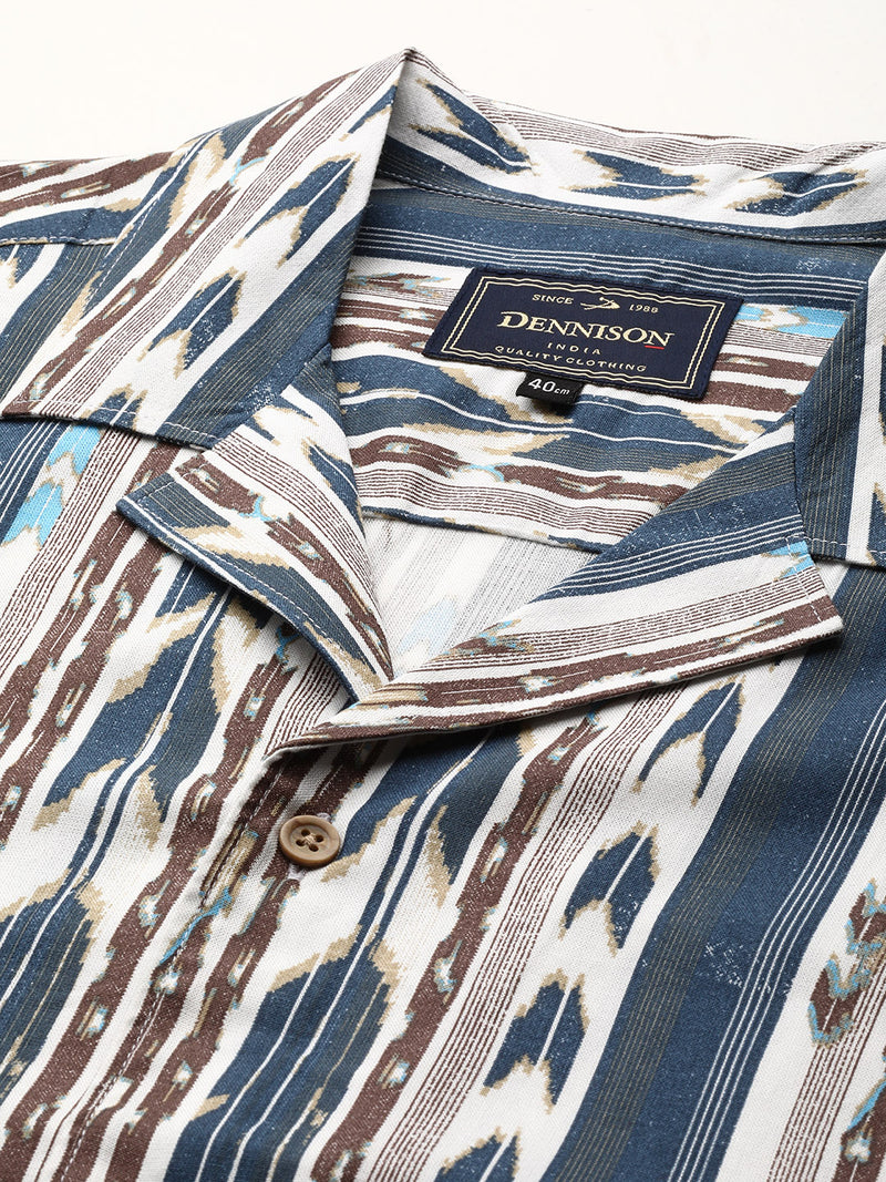 DENNISON Men Blue Block Printed Shirt