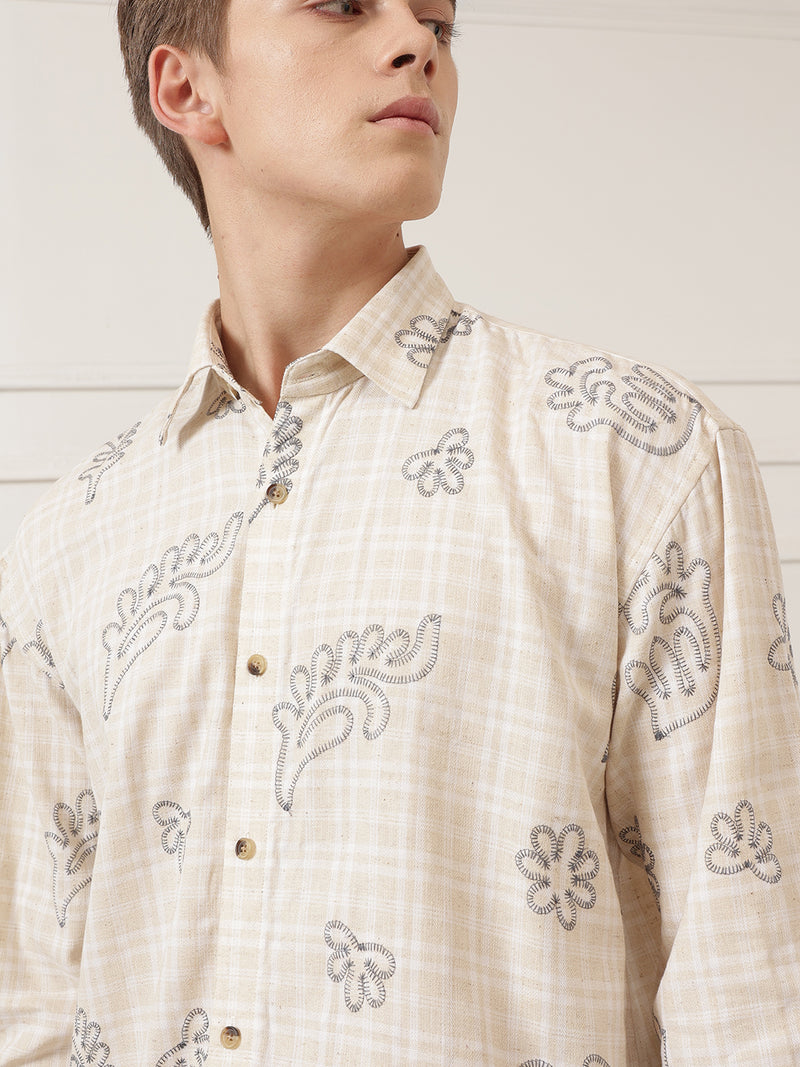Embroidered & Check Oversized Shirt