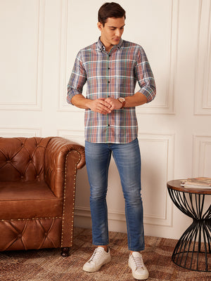 DENNISON Smart Tartan Checked Button-Down Collar Casual Shirt