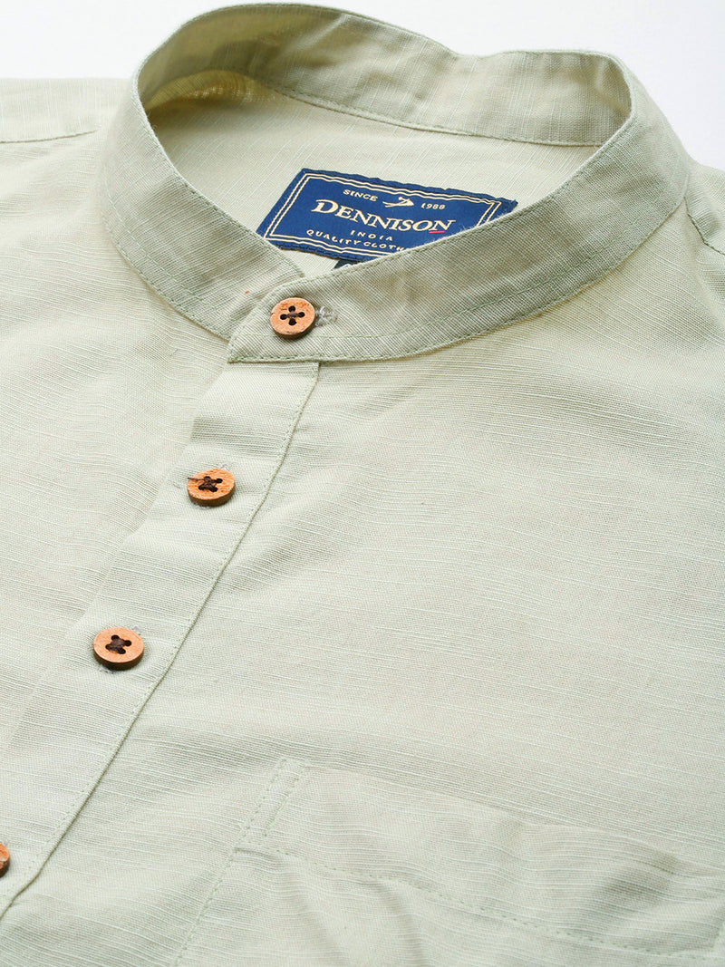 DENNISON Men Mandarin Collar Roll-Up Sleeves Kurta