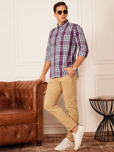 DENNISON Smart Tartan Checks Checked Button-Down Collar Cotton Casual Shirt