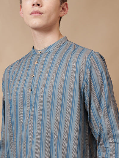 Mandarin Vintage Striped Short Kurta