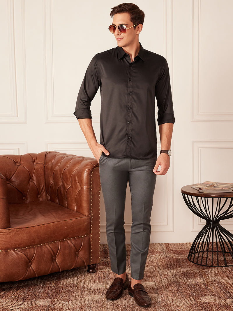 DENNISON Men Grey Smart Tapered Fit Easy Wash Trousers