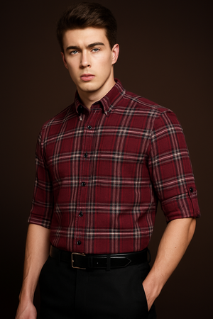 Maroon: tartan checked Formal shirt