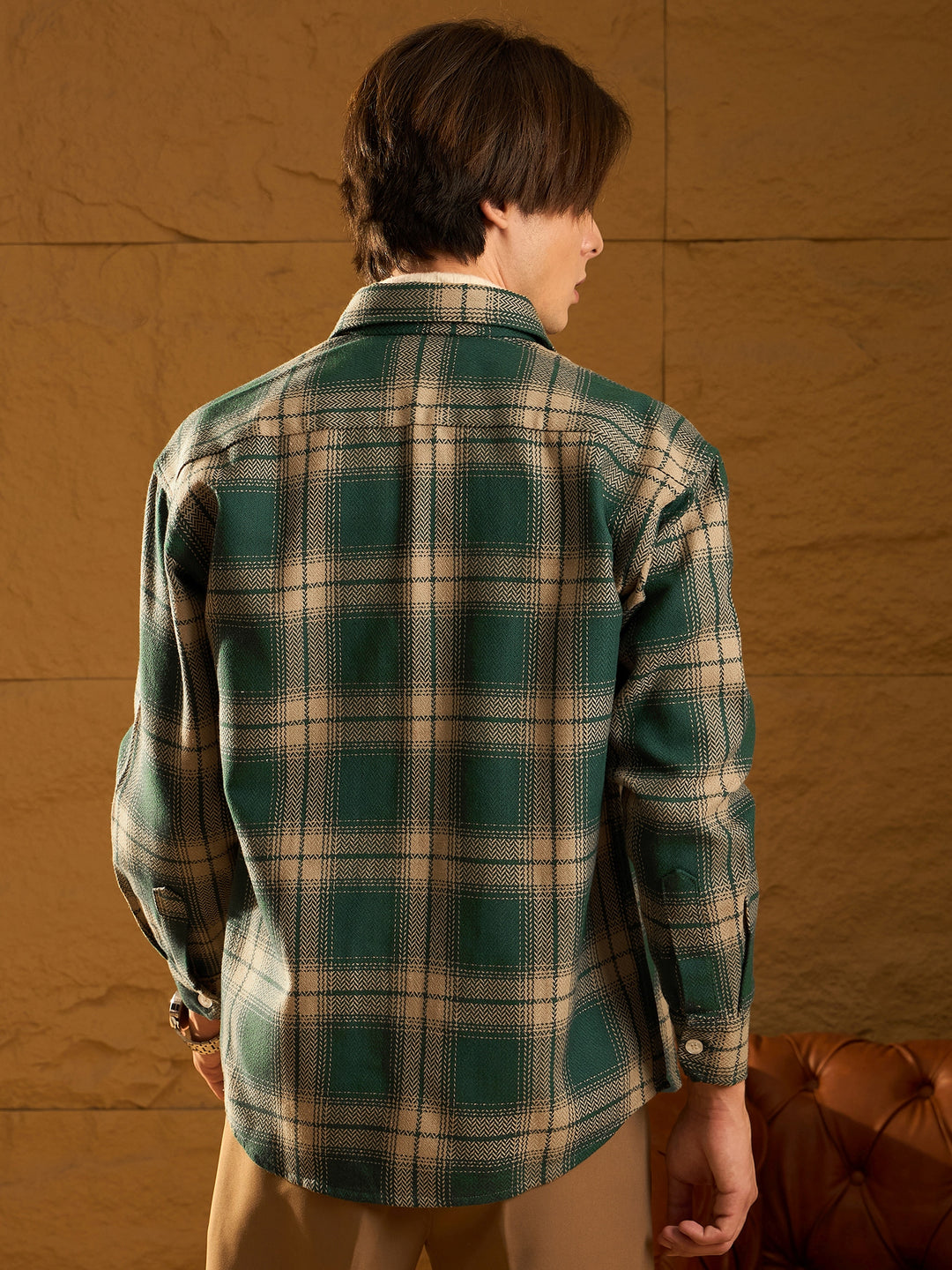 Double Pocket Oversized Cotton Checked Shacket