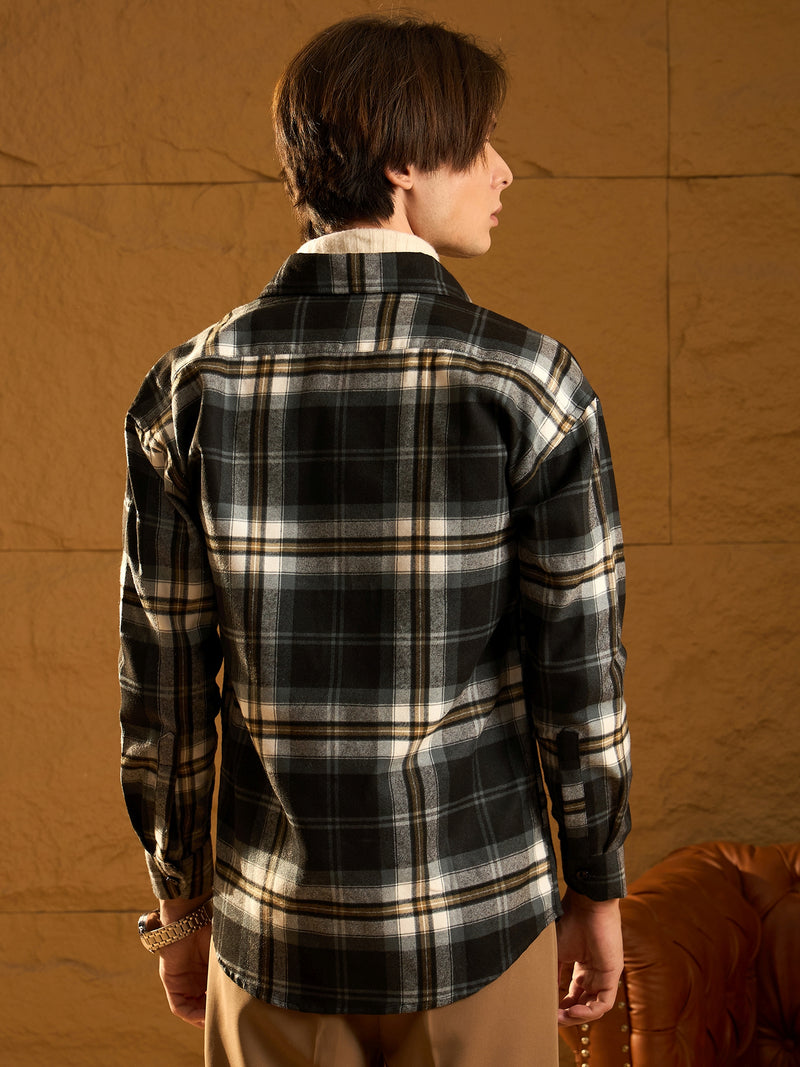 Black Checked Oversized Shackets