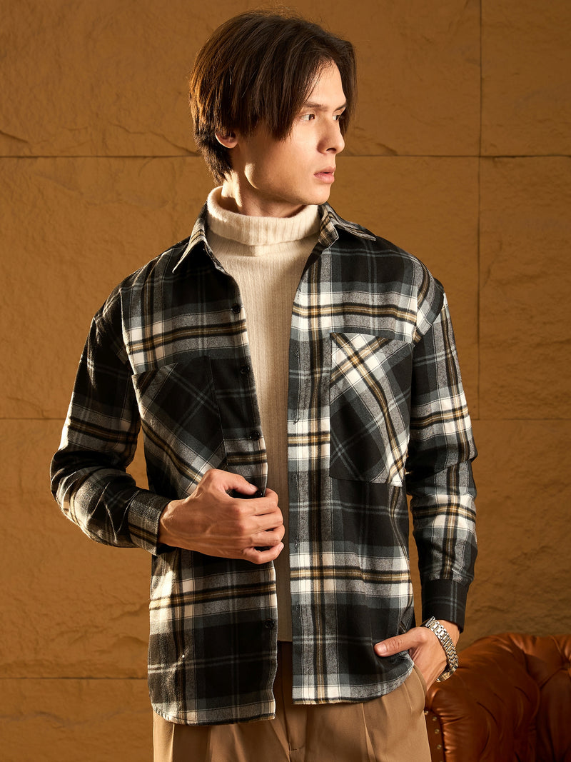 Black Checked Oversized Shackets
