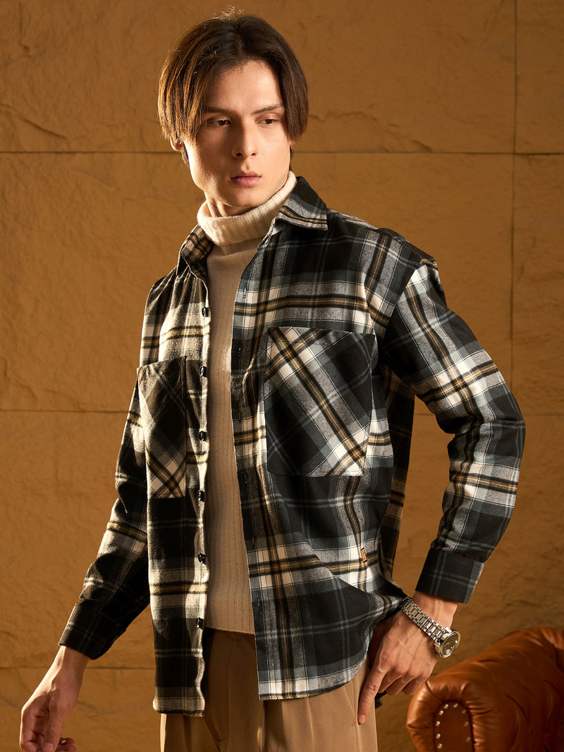 Black Checked Oversized Shackets