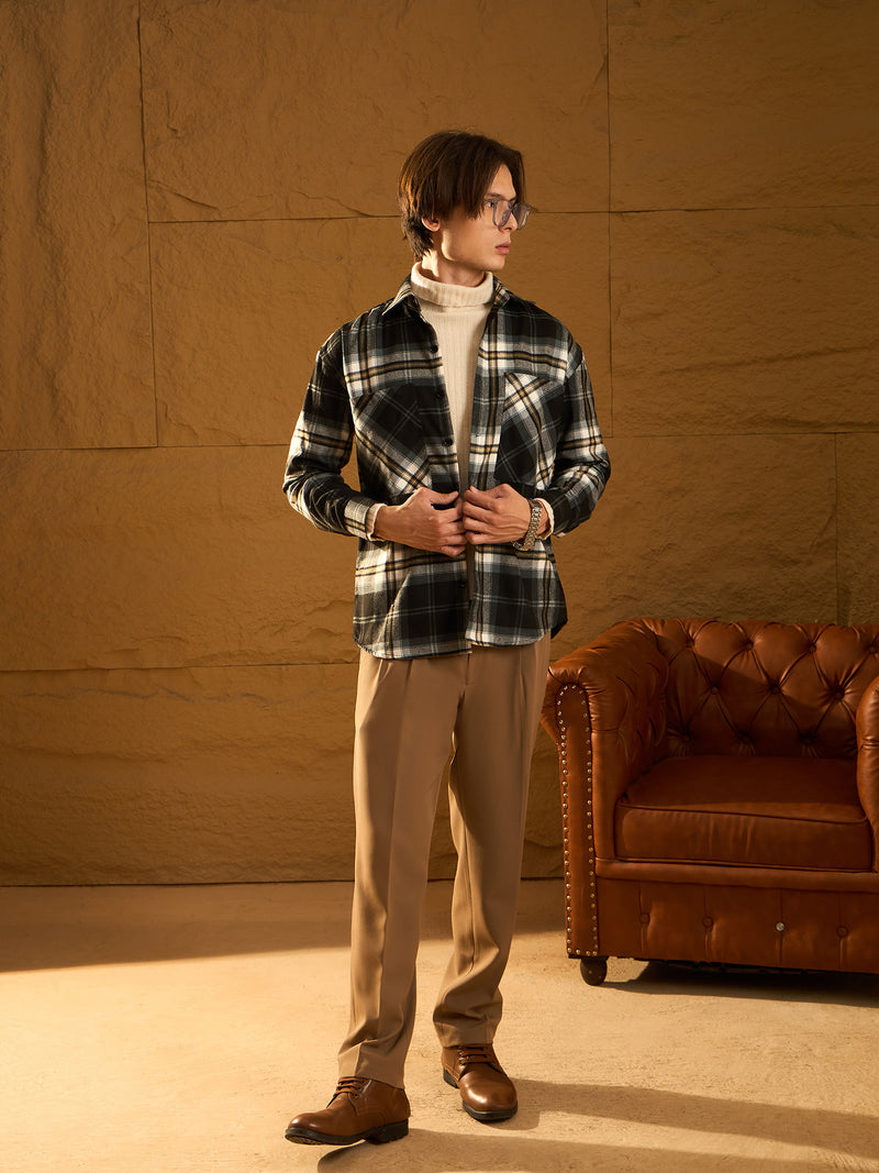Black Checked Oversized Shackets