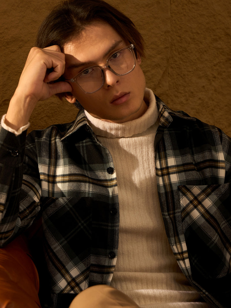 Black Checked Oversized Shackets