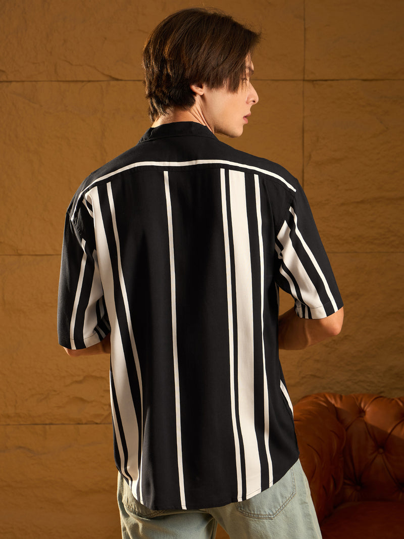 Stripes Printed Drop Shoulder Oversized Rayon Shirt