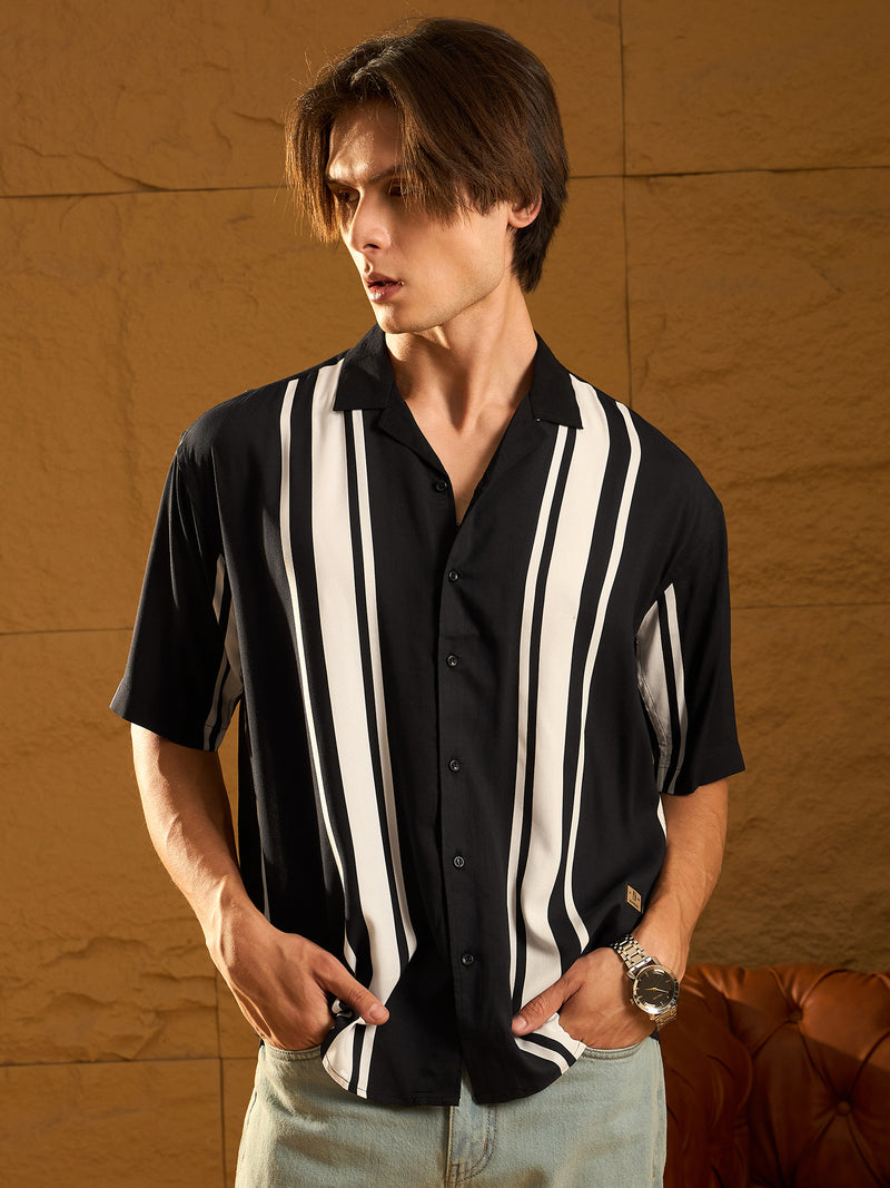 Stripes Printed Drop Shoulder Oversized Rayon Shirt
