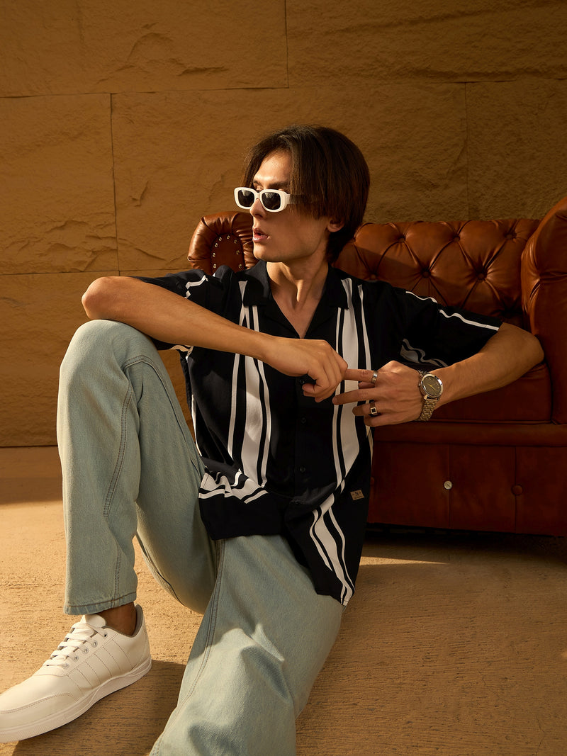 Stripes Printed Drop Shoulder Oversized Rayon Shirt