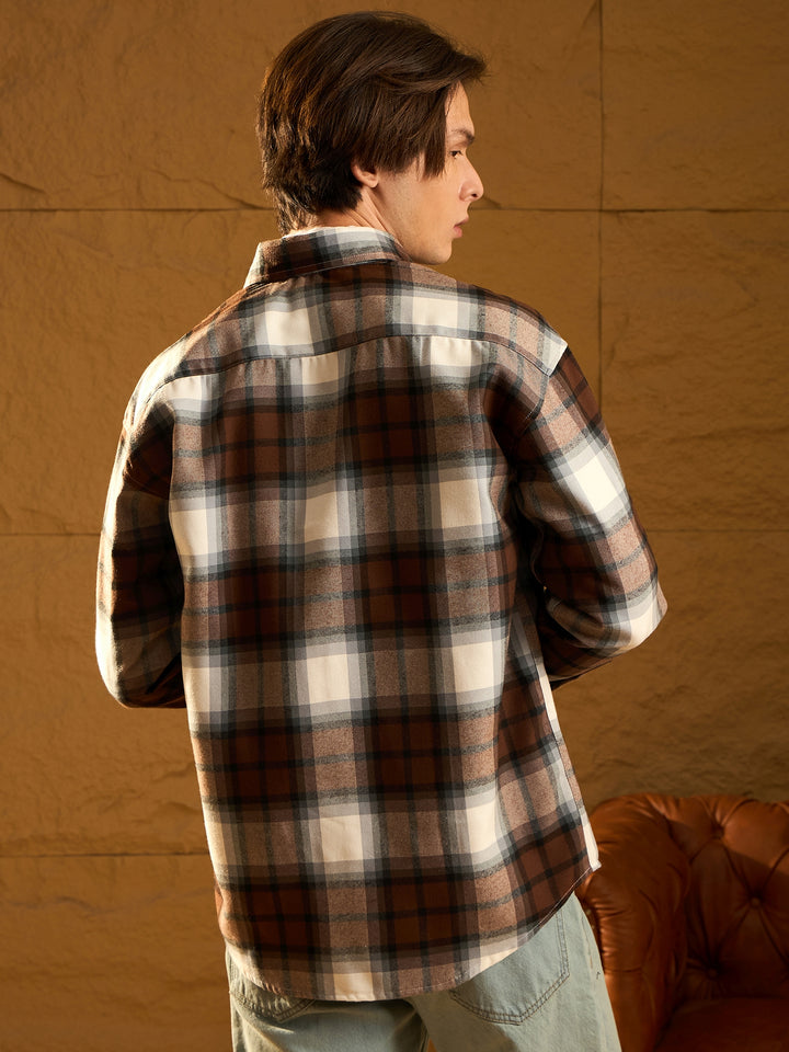 Brown Checked Oversized Shacket