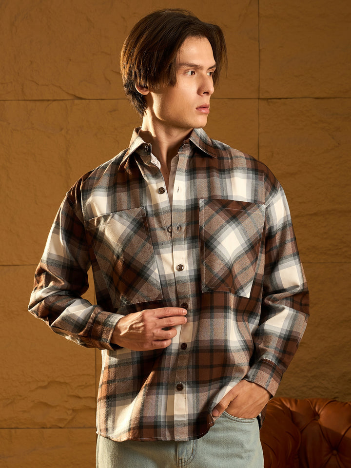 Brown Checked Oversized Shacket