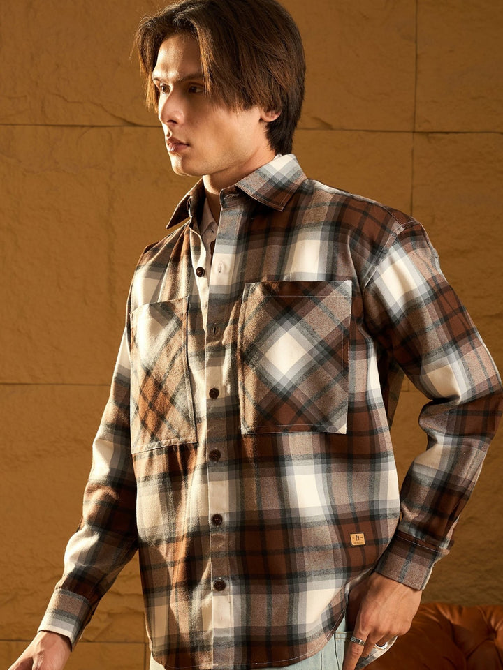 Brown Checked Oversized Shacket