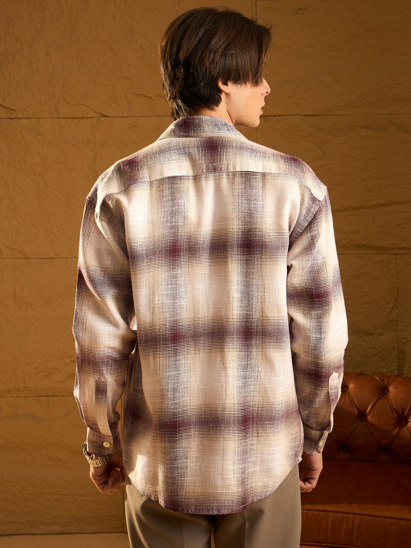 Double Pocket Drop Shoulder Oversized Cotton Checked Shacket
