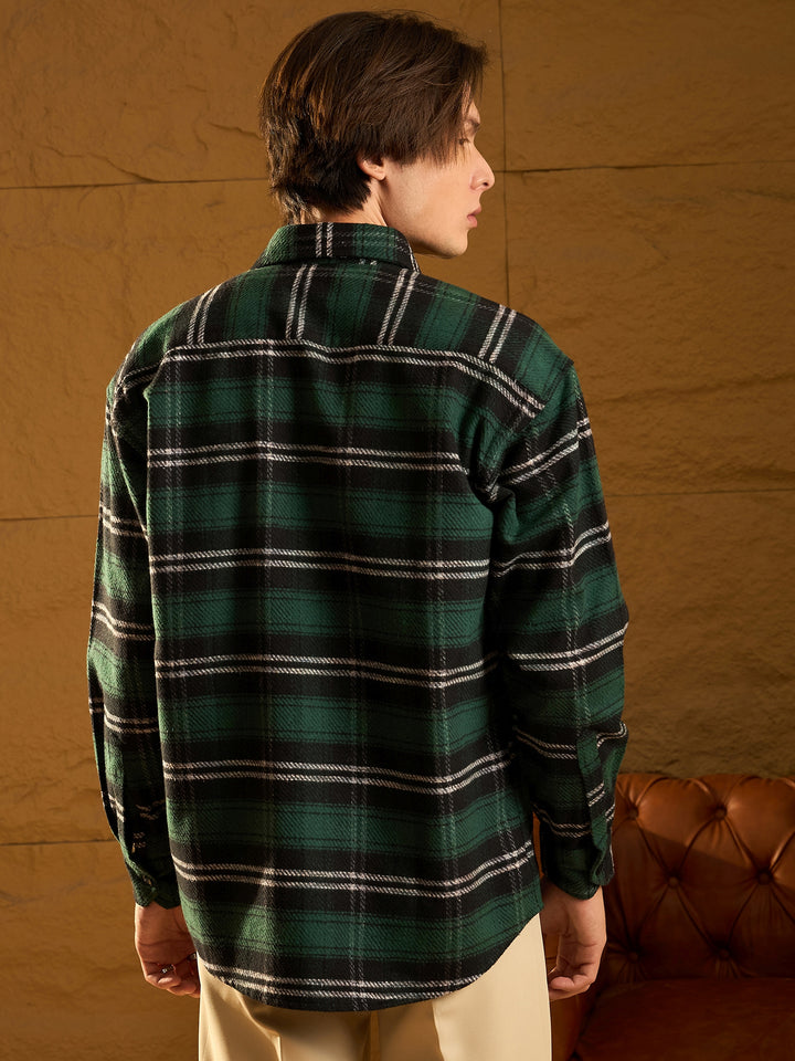 Green & Black Checked Cotton Oversized Shacket