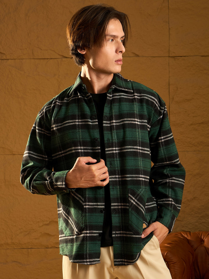 Green & Black Checked Cotton Oversized Shacket