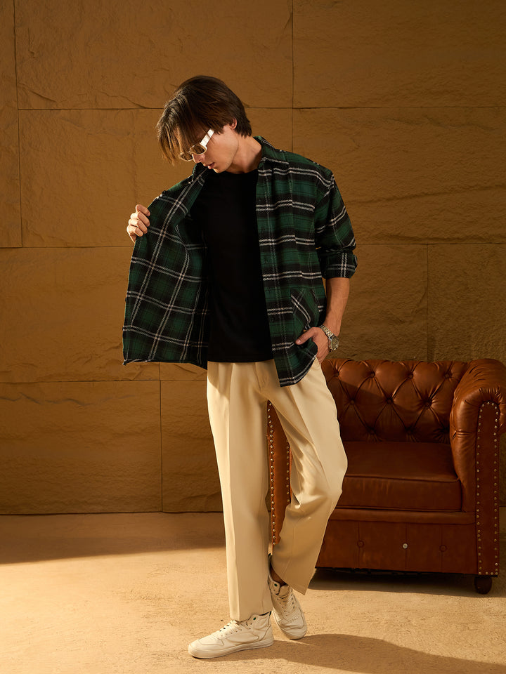 Green & Black Checked Cotton Oversized Shacket