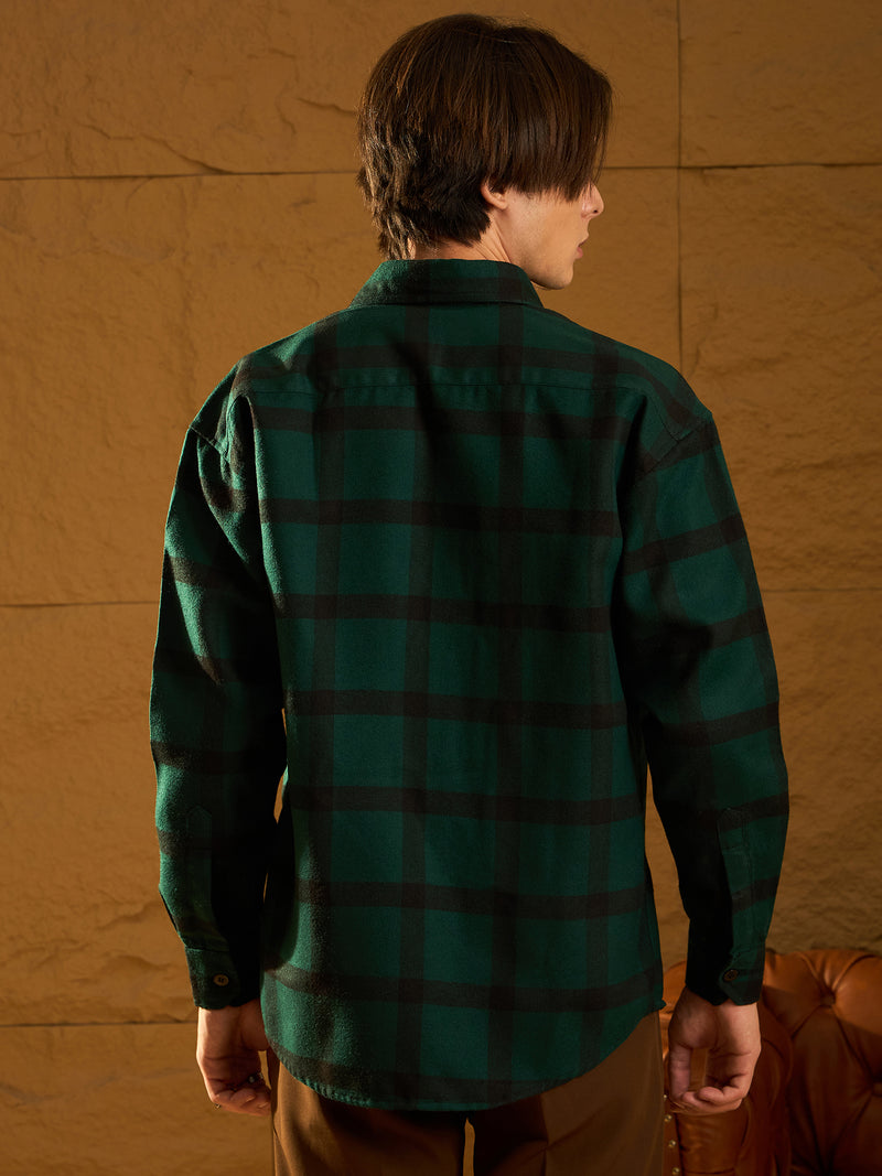 Green Checked Cotton Oversized Shacket