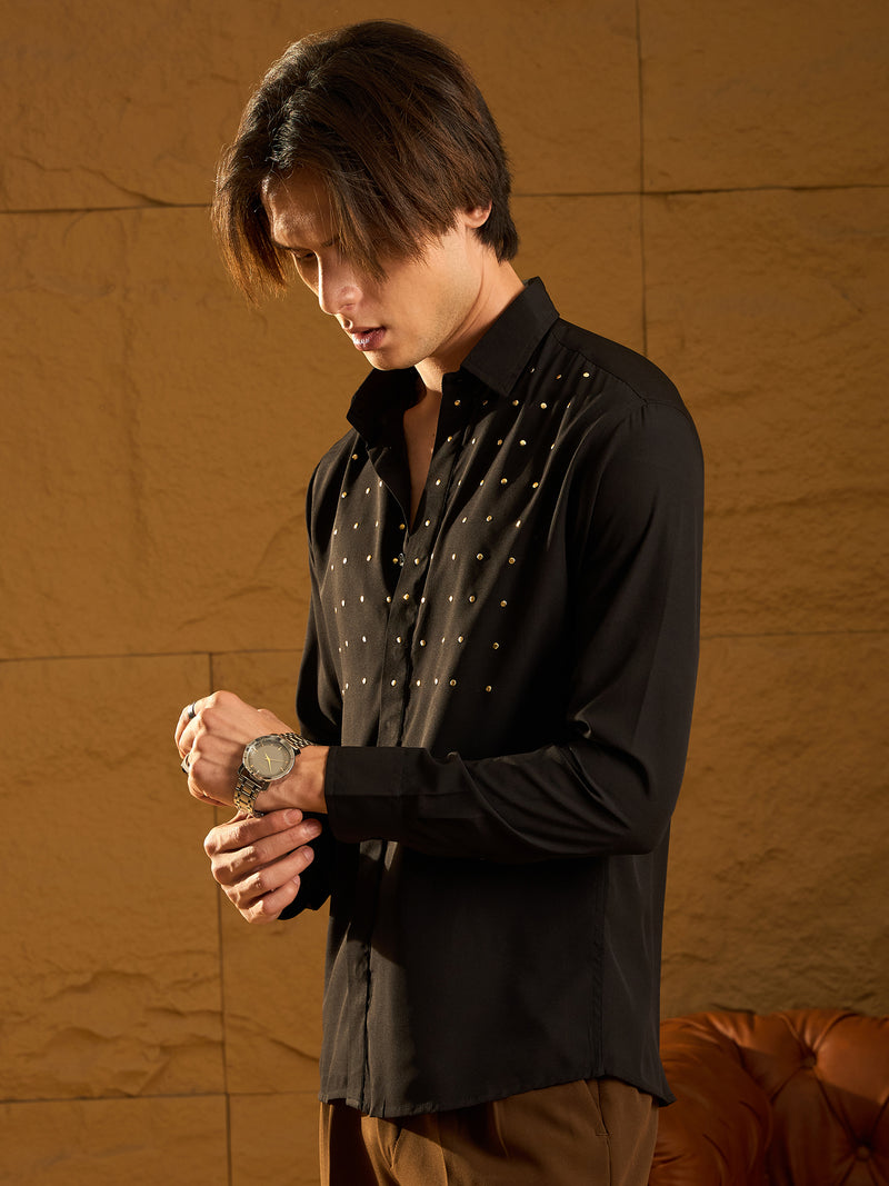 Black: Full Sleeves Partywear Casual Shirt