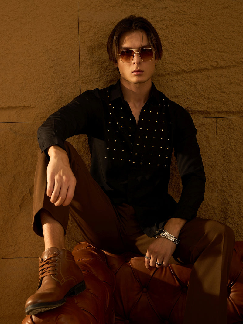 Black: Full Sleeves Partywear Casual Shirt