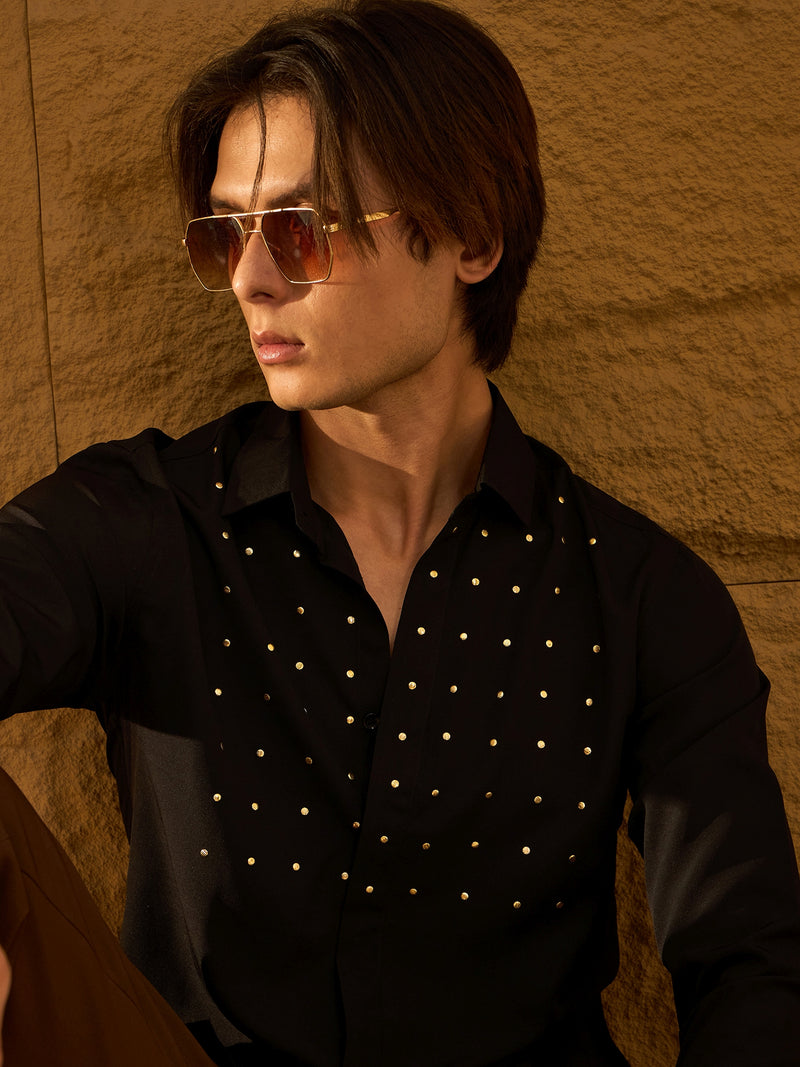 Black: Full Sleeves Partywear Casual Shirt