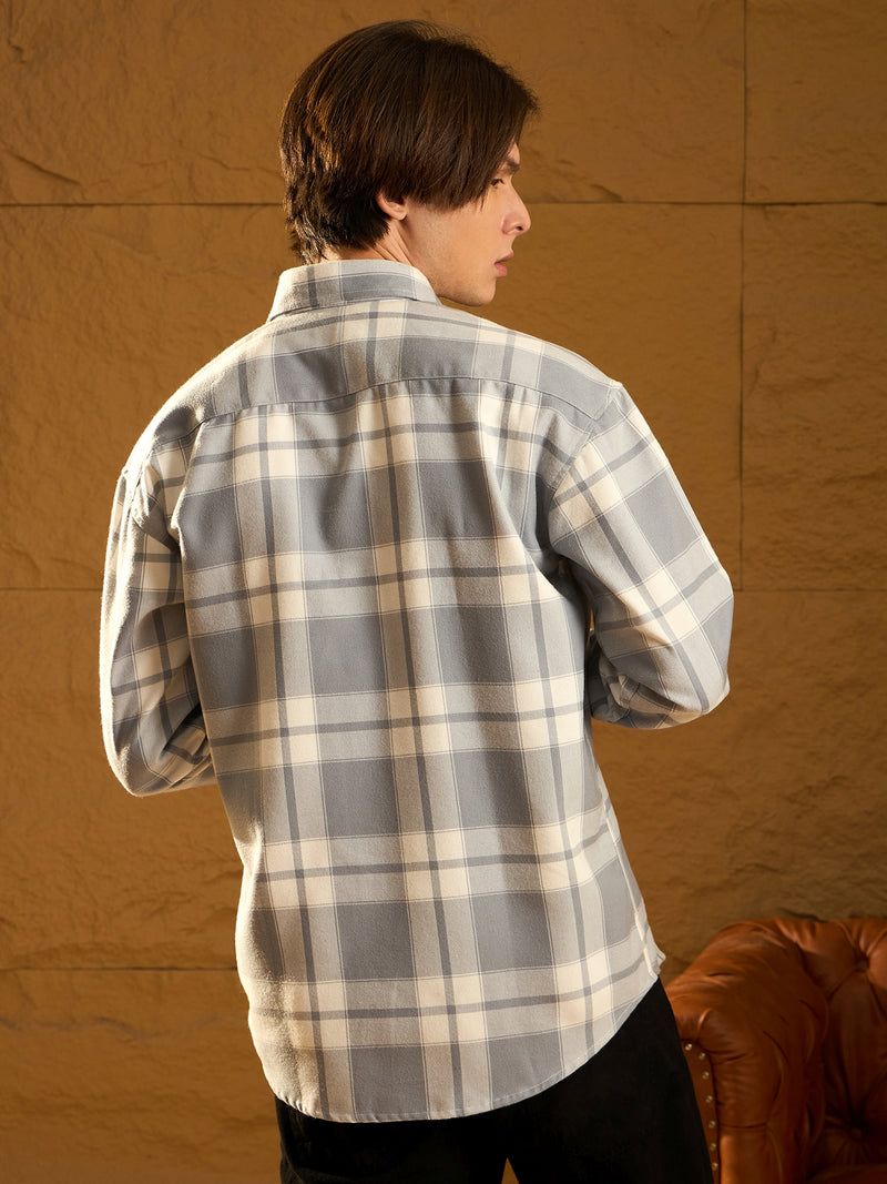 Grey & White Checked Oversized Cotton Shacket