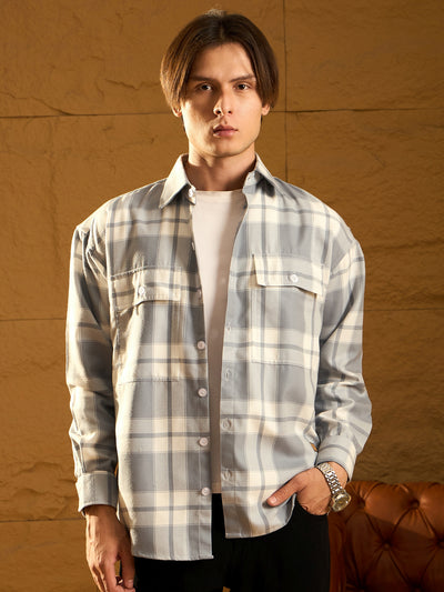Grey & White Oversized Checked Shacket