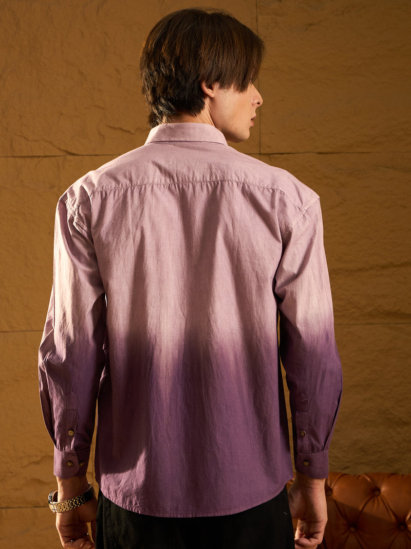 Purple: Full Sleeves Oversized Ombre Shirt