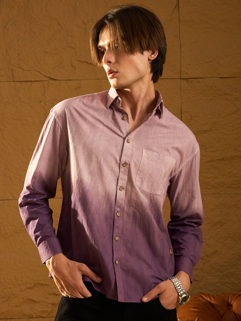 Purple: Full Sleeves Oversized Ombre Shirt