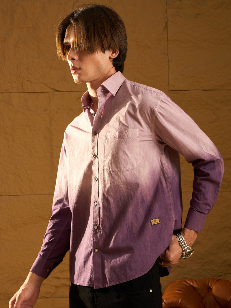 Purple: Full Sleeves Oversized Ombre Shirt