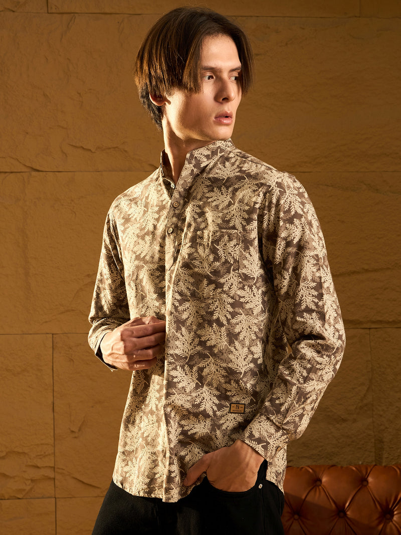 Grey & Cream: Block Printed Casual Short Kurta