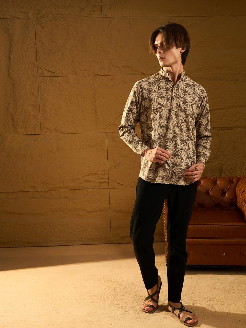 Grey & Cream: Block Printed Casual Short Kurta