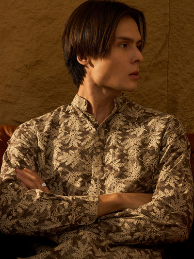 Grey & Cream: Block Printed Casual Short Kurta