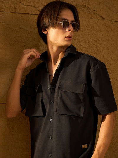 Double Pocket Drop Shoulder Oversized Stretchable Shirt