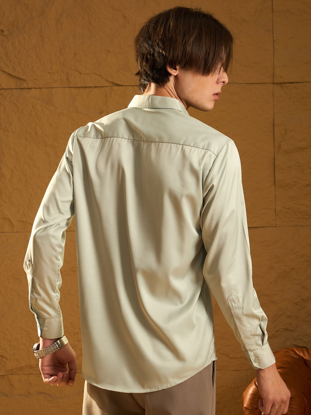 Mint Green Satin Solid Formal Shirt