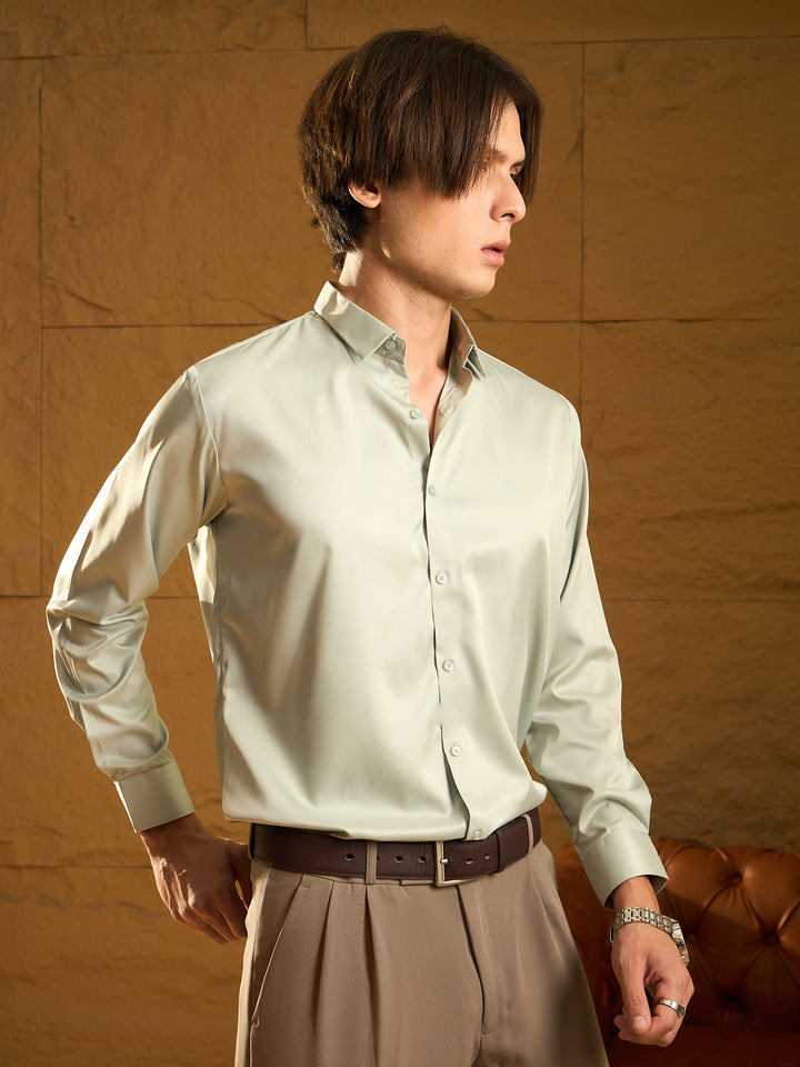 Mint Green Satin Solid Formal Shirt