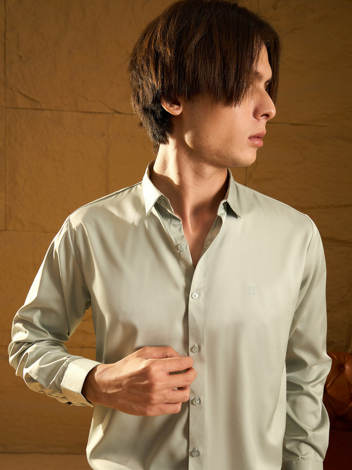 Mint Green Satin Solid Formal Shirt