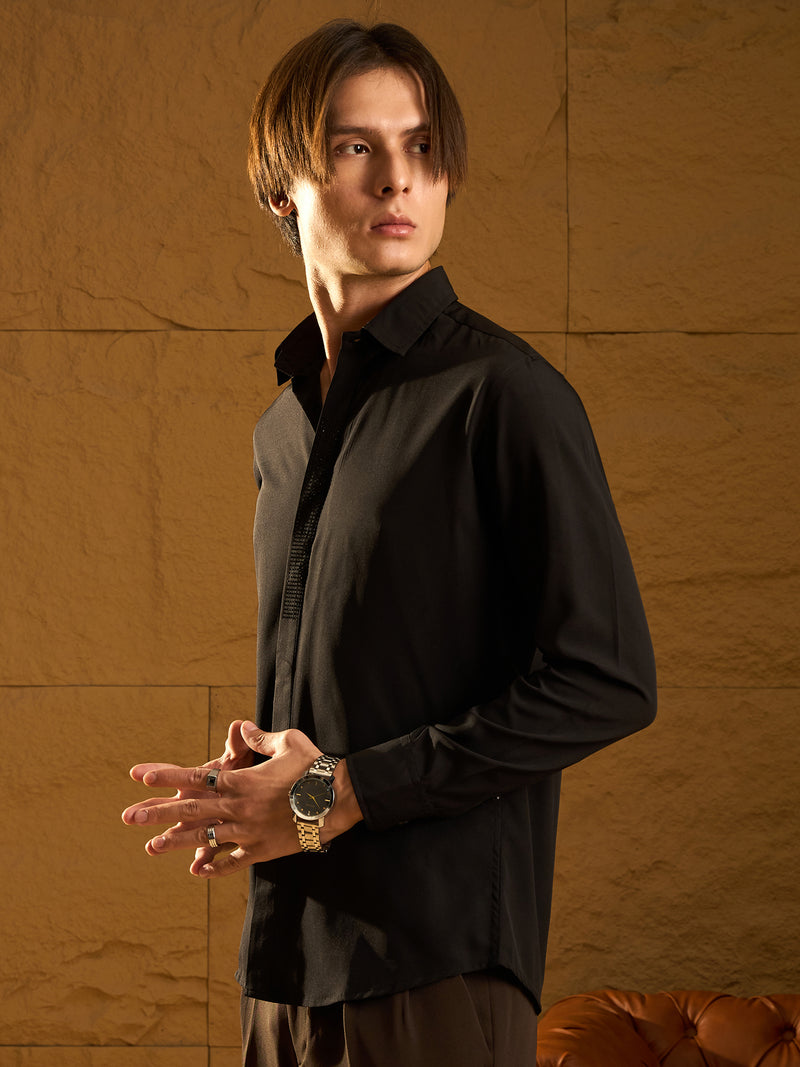 Black: Full Sleeves Partywear Shirt