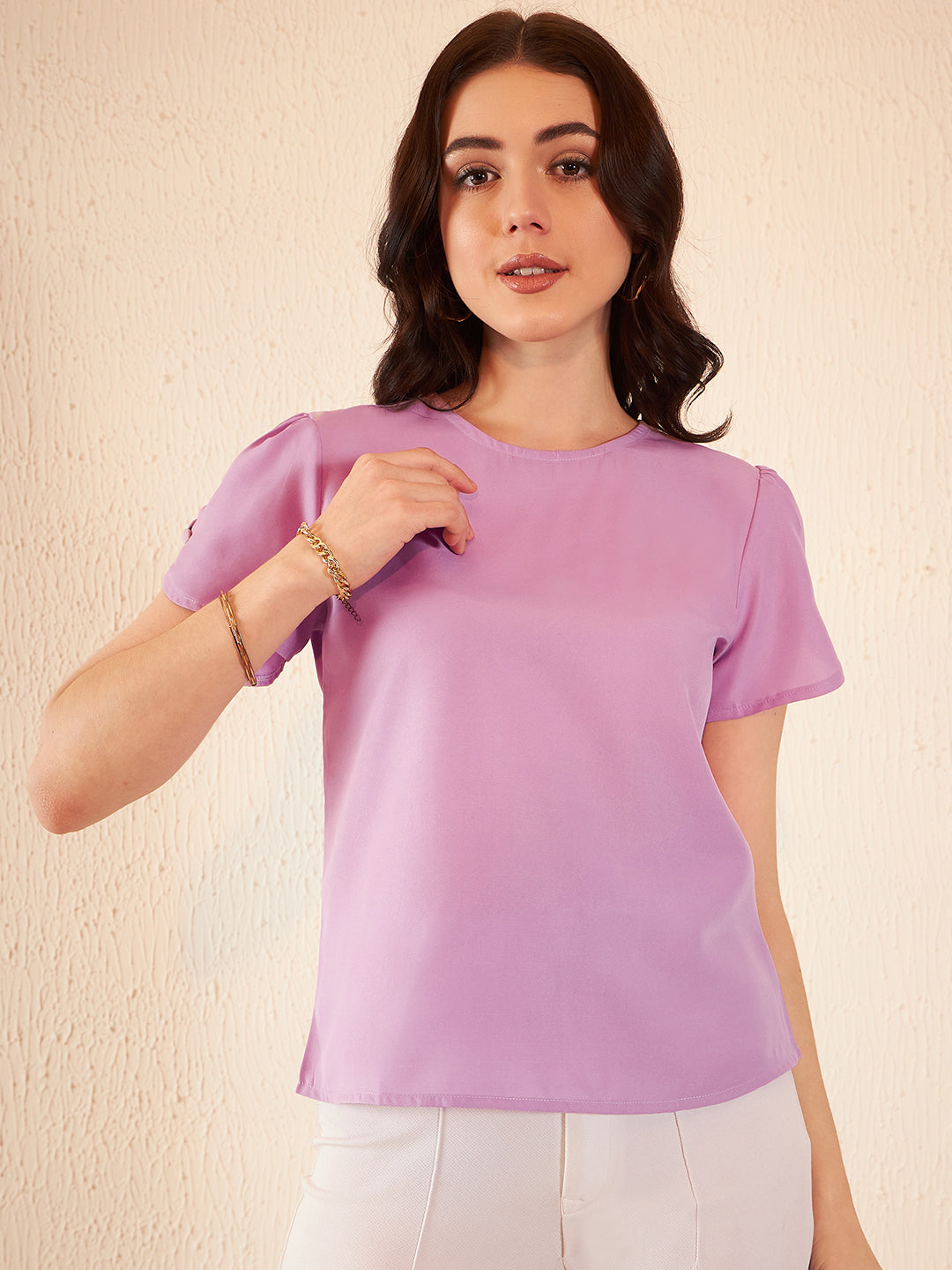 Puffed Sleeves Round Neck Top