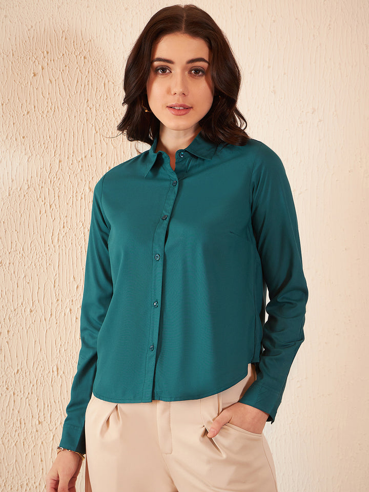 Teal Coloured Slim Fit Cotton Formal Shirt