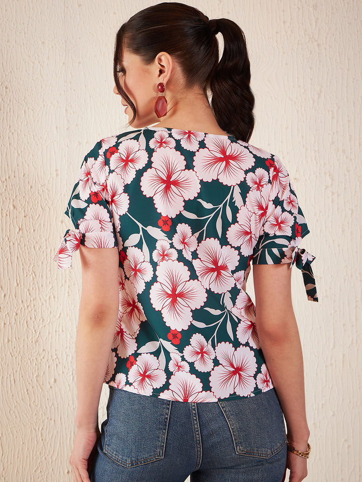 Floral Printed V-Neck Crepe Top