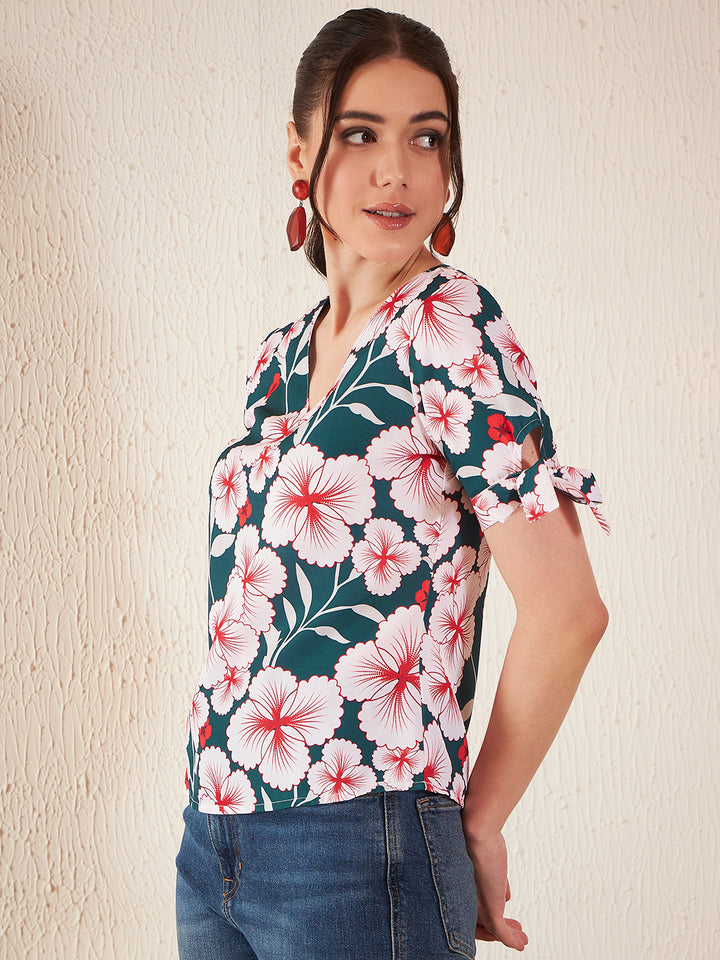 Floral Printed V-Neck Crepe Top