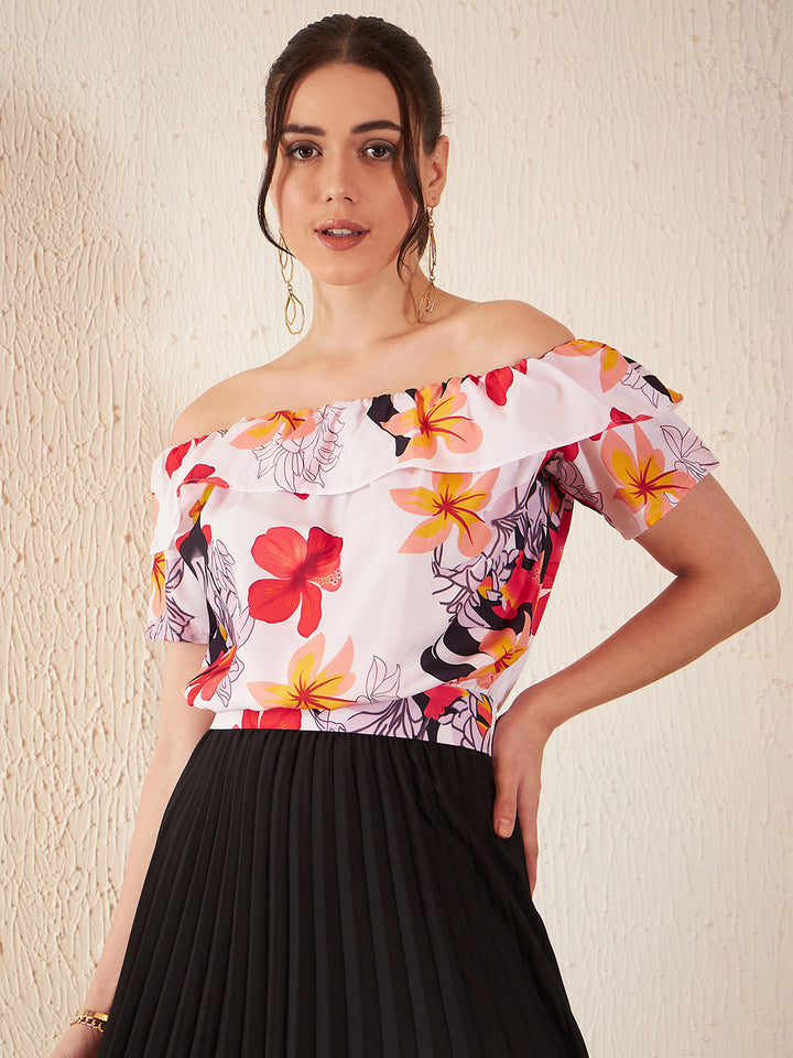 Floral Printed Off-Shoulder Bardot Top