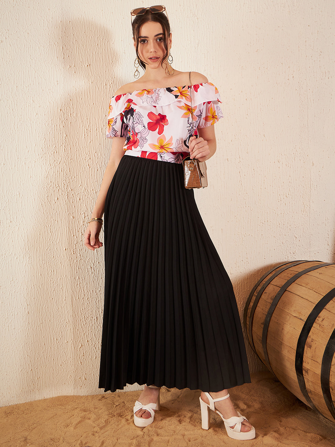 Floral Printed Off-Shoulder Bardot Top